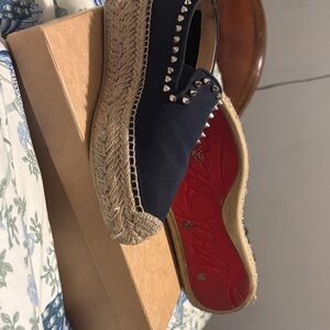 Christian Louboutin Black Studded Espadrille with Red Insole
